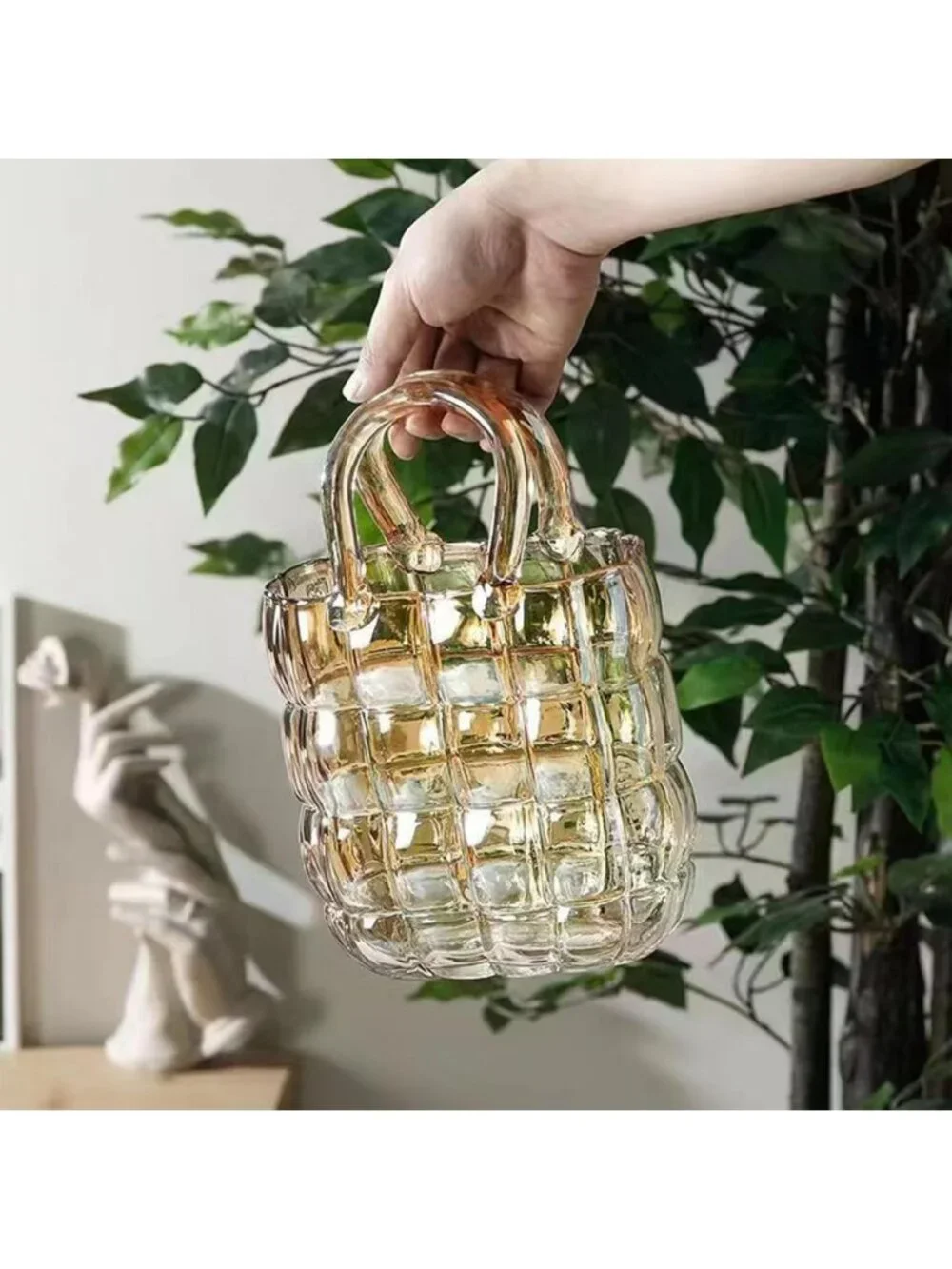 Elegant Purse Design Glass Vase - Unique Handheld Flower Holder for Home